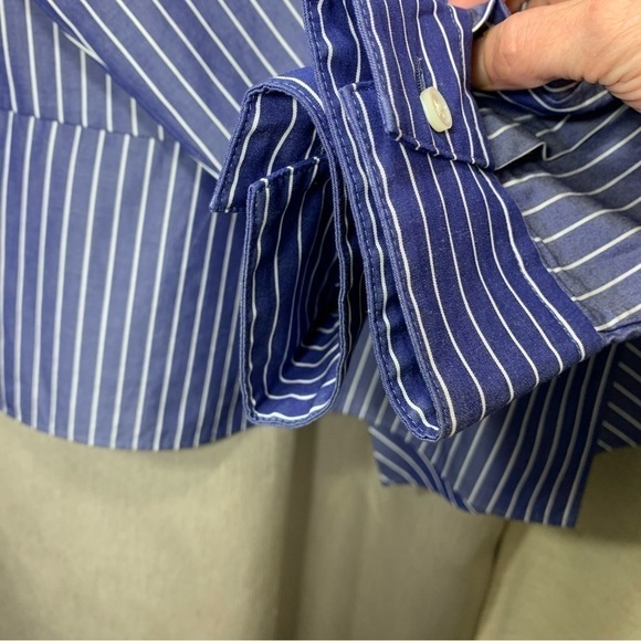 TomorrowLand Blouse Sz 38 Blue White Lines Long Sleeve Classic Made in Japan - Picture 8 of 14